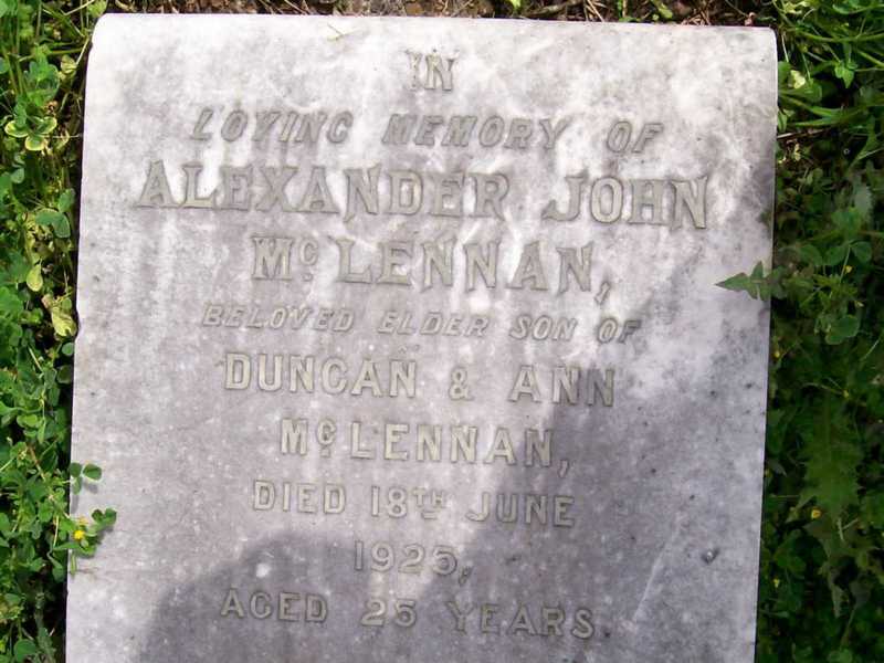 Photo of headstones/Alexander John McLennan d1924 (shows25) hdstn Grafton